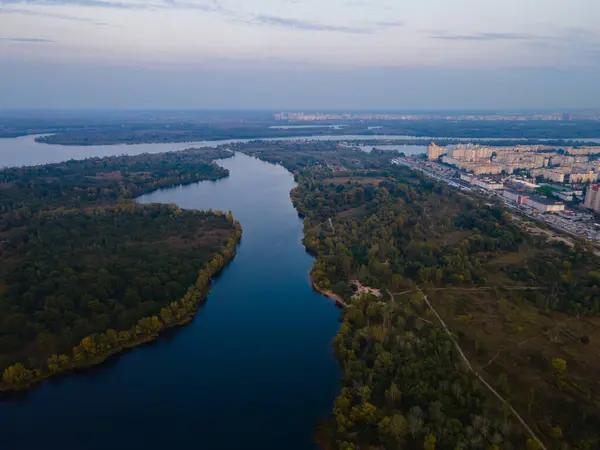 Flygfoto Över Den Färska Dnepr Floden Kiev Stad — Stockfoto