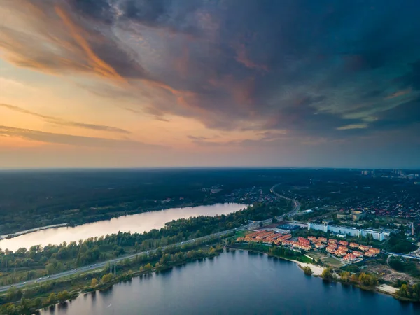 Widok Lotu Ptaka Rzekę Dniepr Kijowie — Zdjęcie stockowe