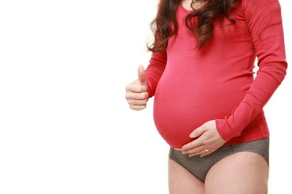 Gravid Kvinna Med Tummen Upp Gest — Stockfoto