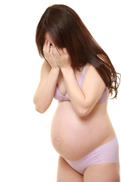 Sad Pregnant Woman Studio Shot — Stock Photo, Image