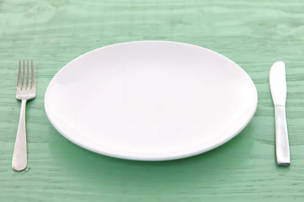 Tenedor Plato Cuchillo Una Mesa Comedor — Foto de Stock