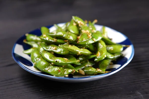 Frijoles Soja Verdes Fritos Con Ajo Sazonado —  Fotos de Stock