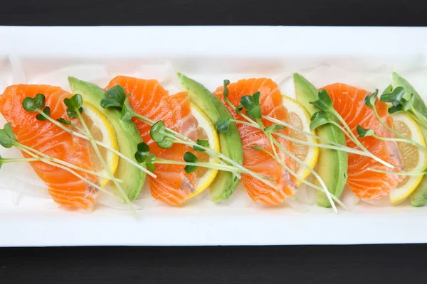 Salmon Avocado Carpaccio Lemon — Stock Photo, Image