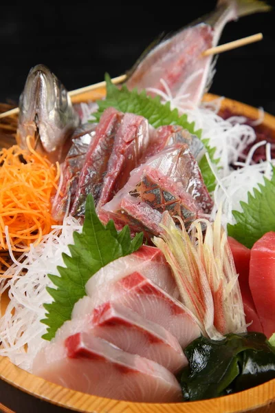 Três Variedades Banheira Combinação Sashimi Fresco — Fotografia de Stock