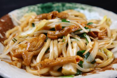 İç organlı kızarmış udon eriştesi.