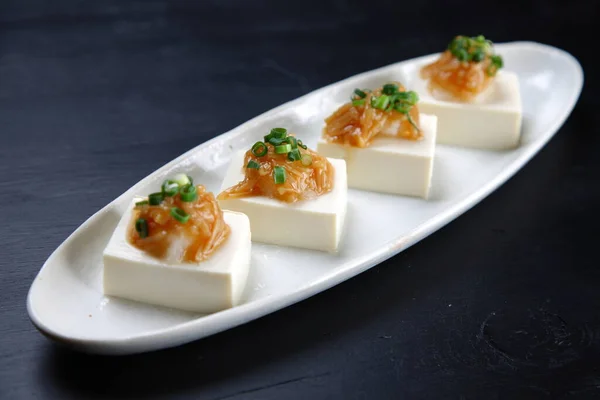 Champignons Sur Tofu Oignon Haché — Photo