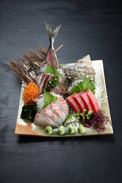 three varieties of  sashimi combo plate