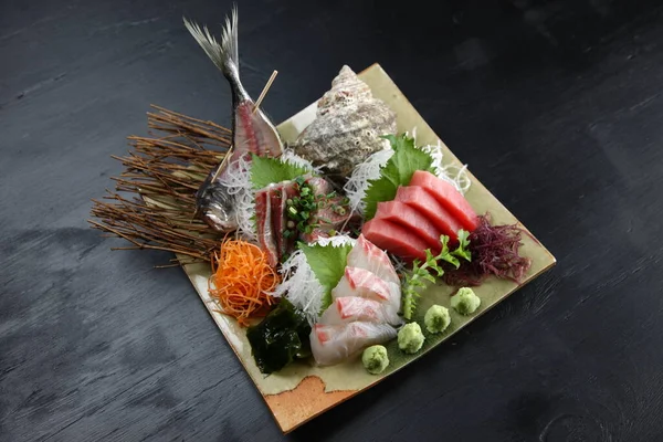 Három Fajta Sashimi Combo Lemez — Stock Fotó