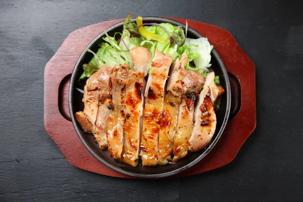 Poulet Teriyaki Dans Une Poêle Fer — Photo