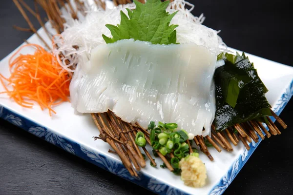 Squid Sashimi Green Onion — Stock Photo, Image