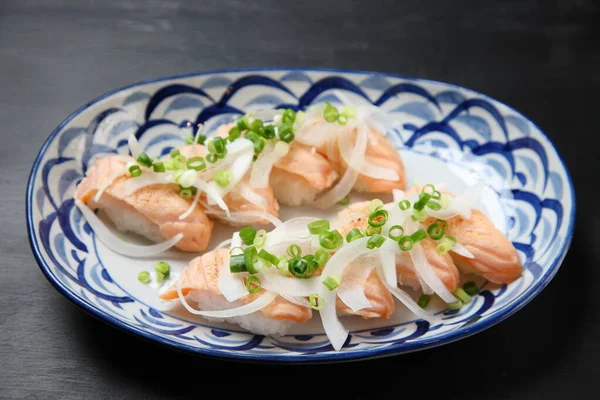 Seared Salmon Sushi Green Onion — Stock Photo, Image