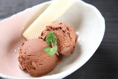 Çikolatalı dondurma ve gofret.