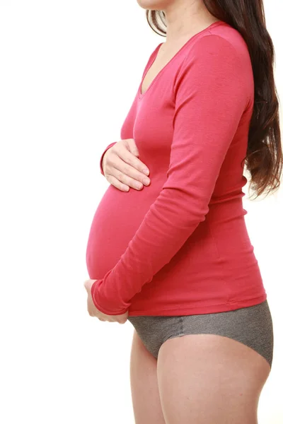 Femme Touchant Son Ventre Enceinte Grandissant — Photo