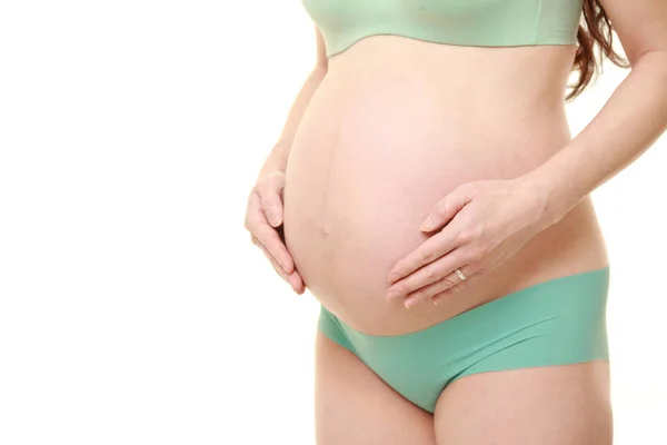 Femme Touchant Son Ventre Enceinte Grandissant — Photo