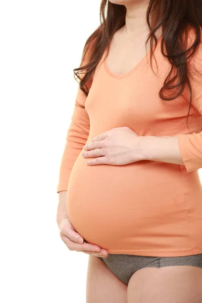 Mujer Tocando Creciente Vientre Embarazada —  Fotos de Stock