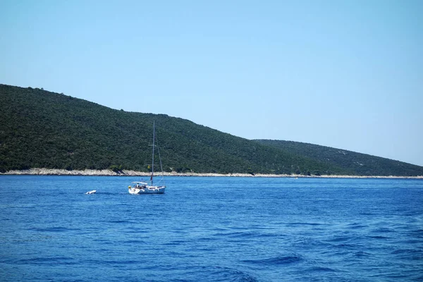 Vista Sul Mare Adriatico Con Yacht Acqua Blu Porto Una — Foto Stock