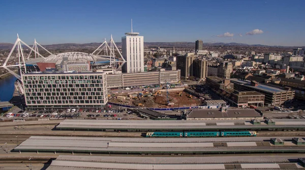 Cardiff 'in hava manzarası, Galler şehir merkezi.