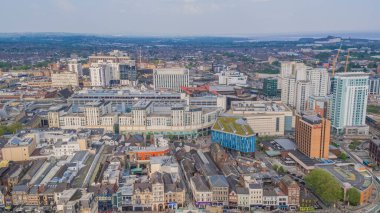 Cardiff 'in hava manzarası, Galler şehir merkezi.