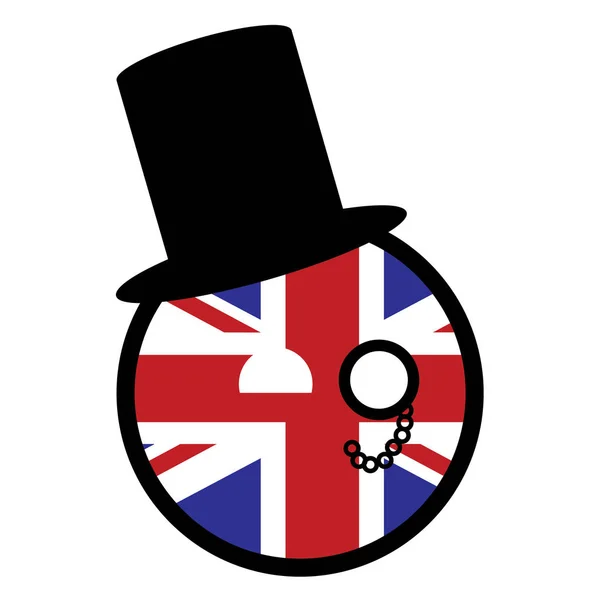Brittisk Flagga Boll Med Hatt Och Monocle Isolerad Vit Bakgrund — Stock vektor