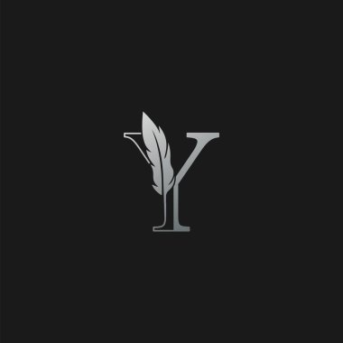 Y harfinin baş harfi Logo Lüks Tüy. Tek renkli tasarım konsepti lüks tüy öğesi ve şirket, avukat, noter, firma ve daha fazla marka kimliği için ana harf logosu simgesi.