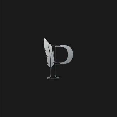 P harfinin logo simgesi lüks tüy. Tek renkli tasarım konsepti lüks tüy öğesi ve şirket, avukat, noter, firma ve daha fazla marka kimliği için ana harf logosu simgesi.