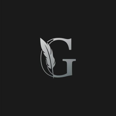 G harfinin baş harfi Logo Lüks Tüy. Tek renkli tasarım konsepti lüks tüy öğesi ve şirket, avukat, noter, firma ve daha fazla marka kimliği için ana harf logosu simgesi.