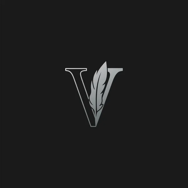 Vletter Logo 아이콘 Luxury Feather 모노크롬 디자인 럭셔리 변호사 브랜드 — 스톡 벡터
