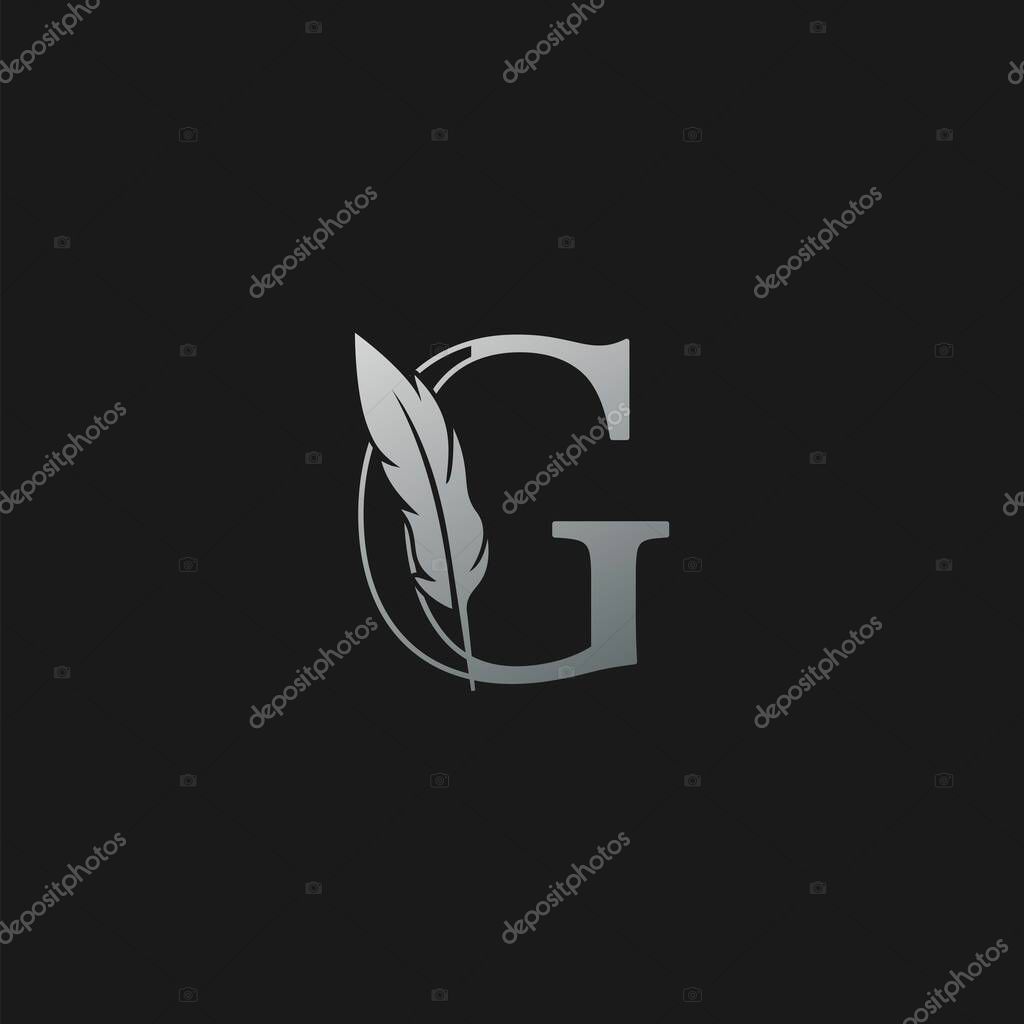 Initial G Letter Logo icon Luxury Feather. Monochrome design concept luxury feather element and outline letter logo icon for corporate, lawyer, notary, firm and more brand identity.
