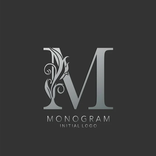 Monogram Luxury Letterのロゴアイコンベクトルデザインコンセプトとネイチャーリーフシルバー — ストックベクタ