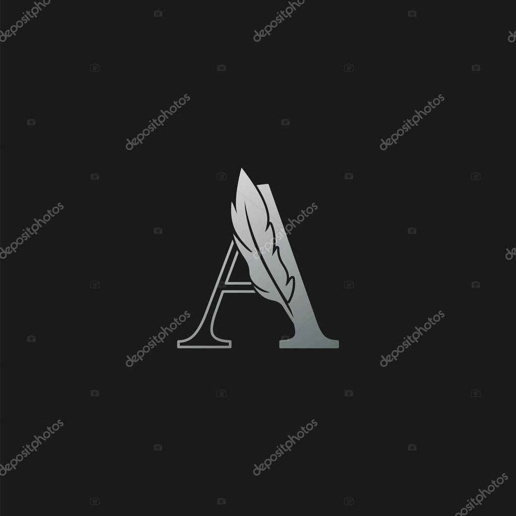 Initial A Letter Logo icon Luxury Feather. Monochrome design concept luxury feather element and outline letter logo icon for corporate, lawyer, notary, firm and more brand identity.