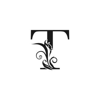 Lüks Mektup T logosu simgesi. Lüks tasarım konsepti çiçekli yapraklar. Lüks işletmeler veya şirket kimlikleri için monogram renkli T logosu simgesi..