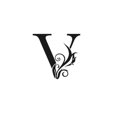 Lüks Harf V logosu simgesi. Lüks tasarım konsepti. Çiçek yaprakları. Üzerinde V harfi logo simgesi var..