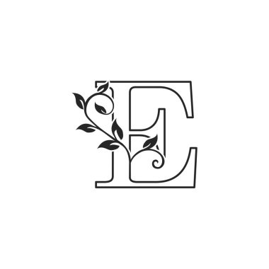 E Nature Floral ilk harf logo simgesi. Lüks iş kimliği için harf logosu simgesi içeren lüks çiçek yaprakları..