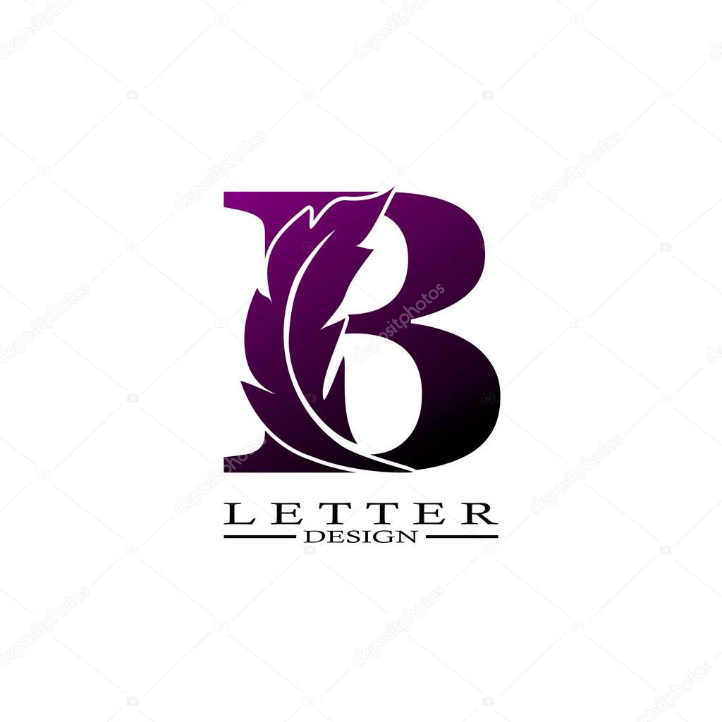 Initial Letter B Logo with feather. Trendy Design concept luxury feather element.