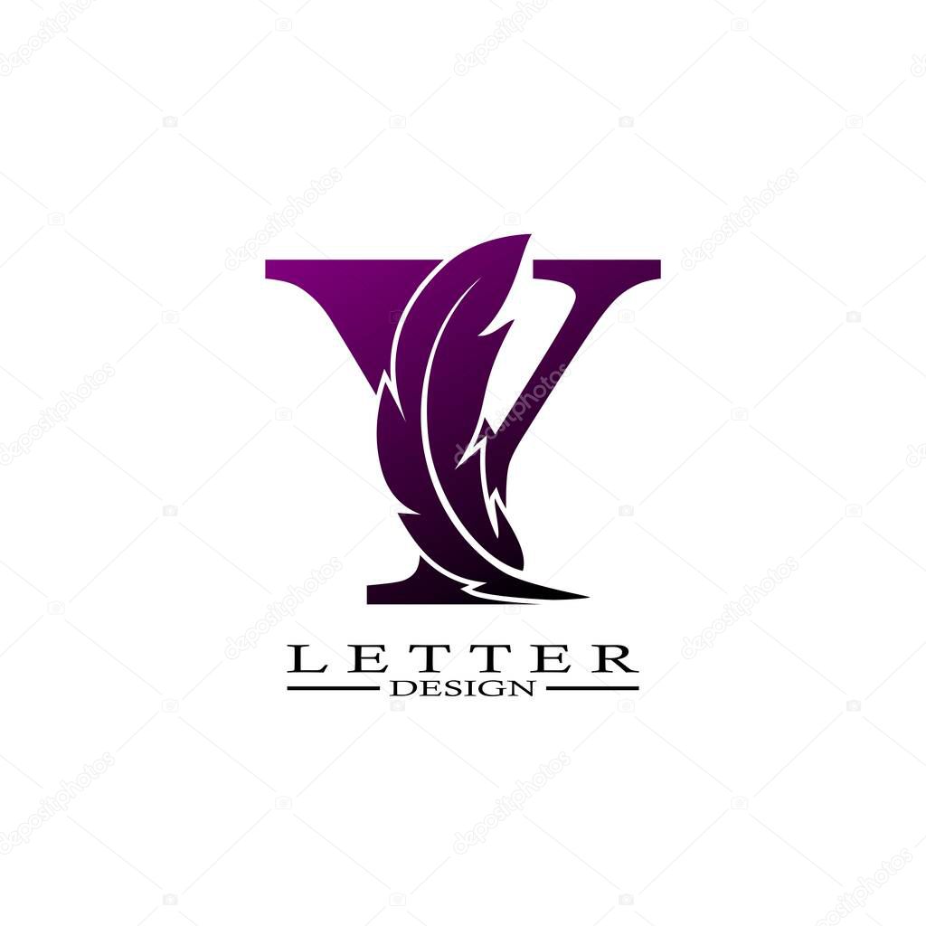 Initial Letter Y Logo with feather. Trendy Design concept luxury feather element.
