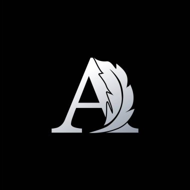 Tüylü ilk harf A logosu. İş dünyası, avukat, noter, firma ve daha çok marka için moda tasarım konsepti lüks tüy unsuru ve Harf A.