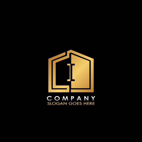 Golden House Bokstav Logotyp Första Hälften Negativ Utrymme Bokstav Design — Stock vektor