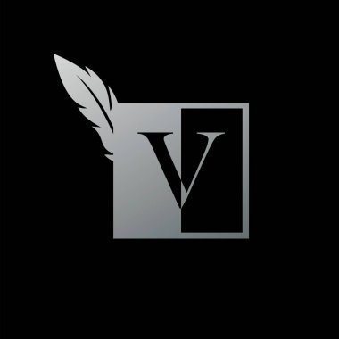 V harfinin baş harfi Logo Kare Tüy. Klasik tasarım konsepti geometrik kare tüy ögesi ve şirket, avukat, noter, firma ve daha fazla marka kimliği için ana harf logosu simgesi.