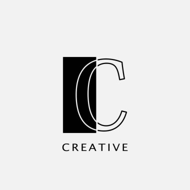 C Harfi Dikdörtgen Çokgen Geometrik harf logosu. Dikdörtgen çokgen geometrik vektör tasarım kavramına sahip monogram renk ana hatlı harf logosu.