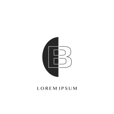 B harfinin ana hatları Yarım Elips Çokgen Geometrik logosu. Ana hatlı harf logo vektör tasarımı kavramına sahip Yarı Elips Çokgen Geometriği.
