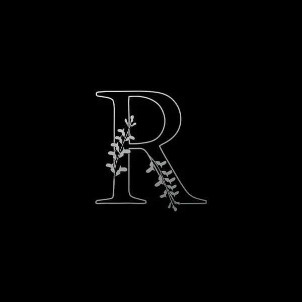 R harfi logo simgesi, klasik tasarım konsepti R harfi logo simgesi ile basit doğa çiçeği.