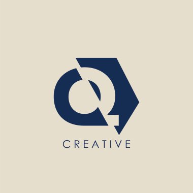 Logo Q Harfi Geometrik Tekno Yarım Altıgen. Harf logo simgesiyle vektör tasarımı konsepti geometrik yarım altıgen.