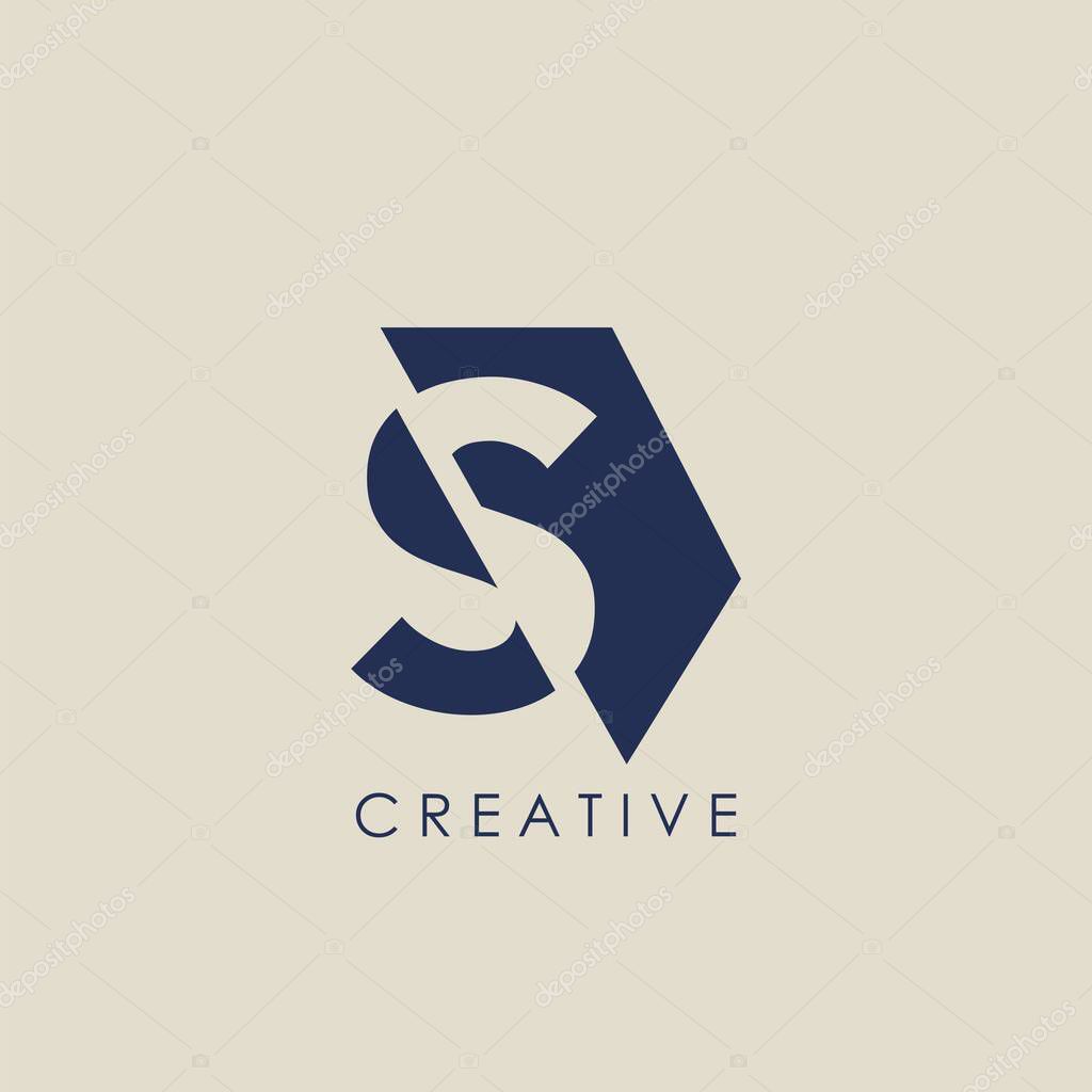 Logo S Letter Geometrical Techno Half Hexagon. Vector design concept geometric half hexagon with letter logo icon.