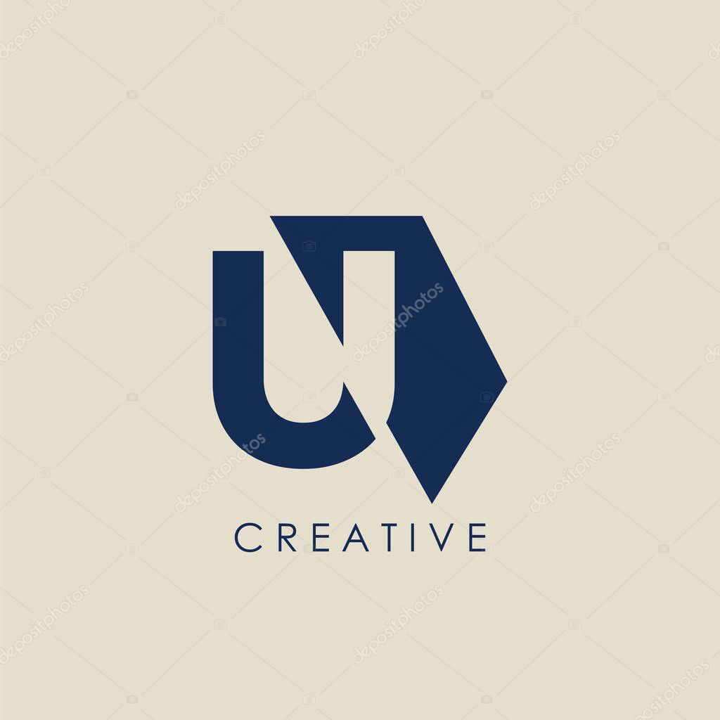Logo U Letter Geometrical Techno Half Hexagon. Vector design concept geometric half hexagon with letter logo icon.