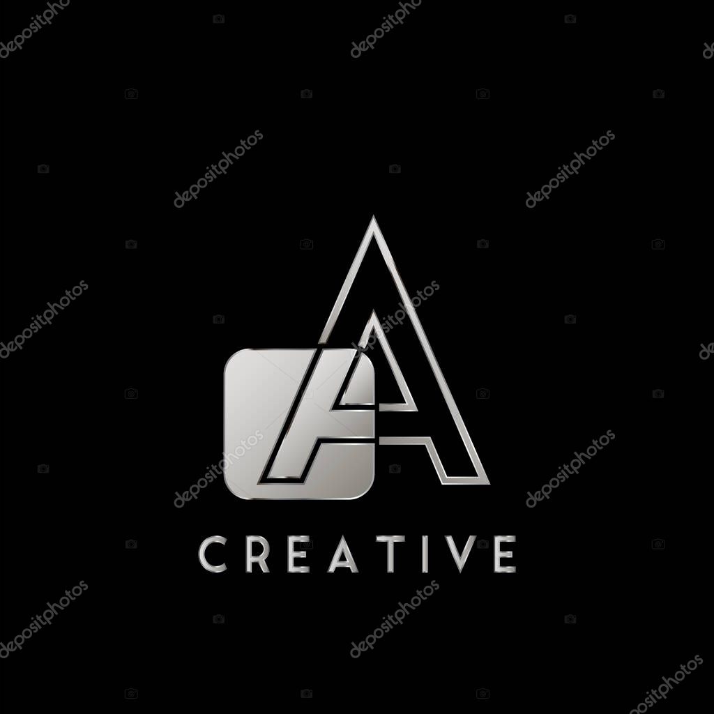 Overlap Outline Logo Letter A Technology with Rounded Square Shape Vector Design Template.