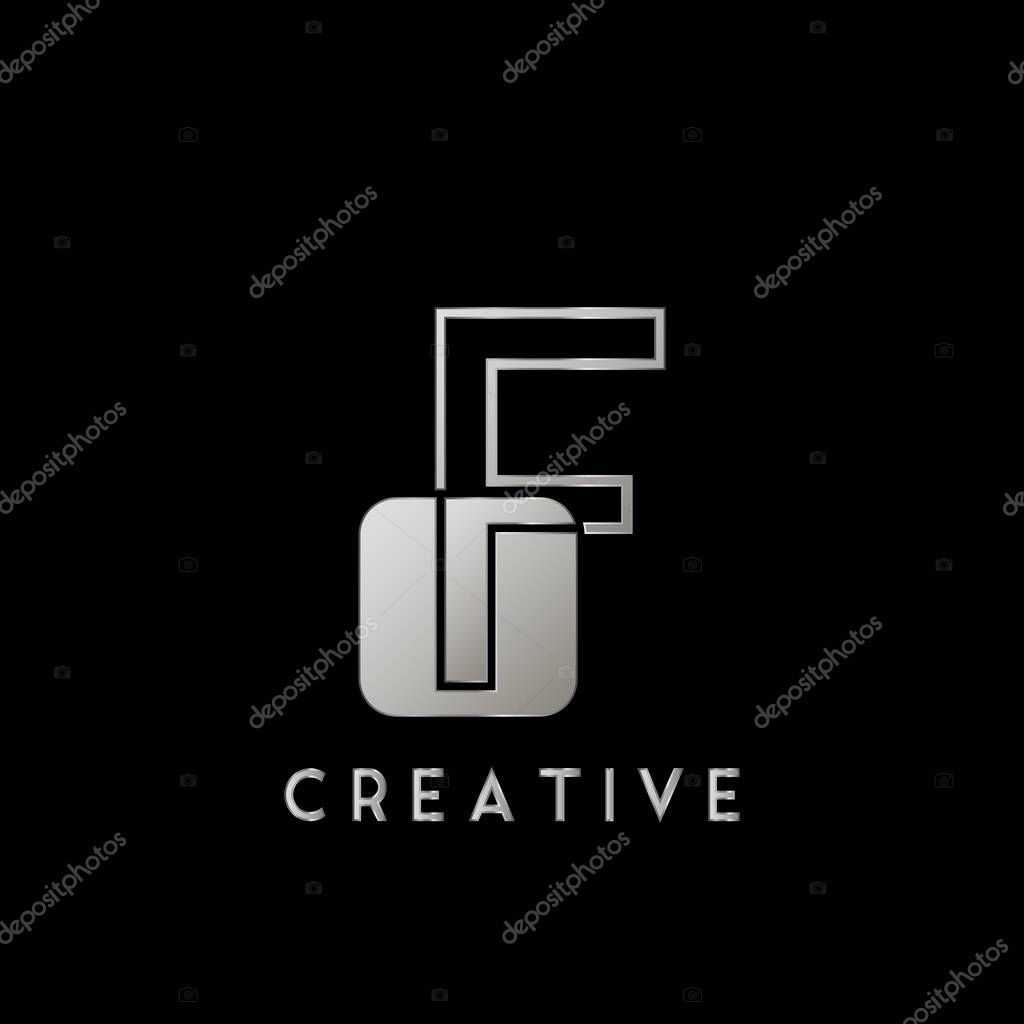 Overlap Outline Logo Letter F Technology with Rounded Square Shape Vector Design Template.