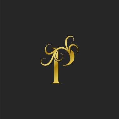 Altın P Harfi Lüks logo simgesi. Dekoratif harf işareti ya da alfabe harfleri için tipografik vektör tasarımı. İlk olarak girdaplı çiçek yaprağı unsurları. Klasik, zarif, lüks stil konsepti..