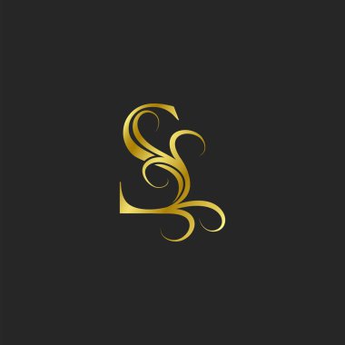 Altın S harfi lüks logo simgesi. Dekoratif harf işareti ya da alfabe harfleri için tipografik vektör tasarımı. İlk olarak girdaplı çiçek yaprağı unsurları. Klasik, zarif, lüks stil konsepti..