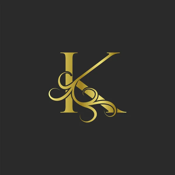 ゴールデンKレター高級ロゴアイコン 装飾的な文字記号や渦の花の葉の要素のヴィンテージ エレガントで豪華なスタイルのコンセプトとアルファベット初期のための装飾的なタイポグラフィのベクトルデザイン — ストックベクタ