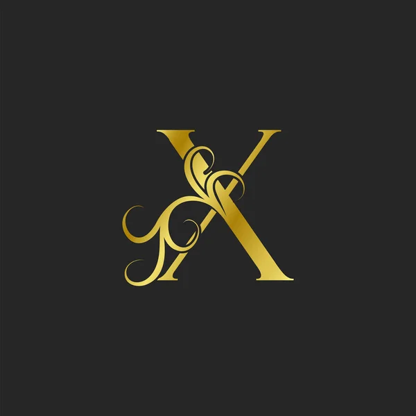 ゴールデンXレター高級ロゴアイコン 装飾的な文字記号や渦の花の葉の要素のヴィンテージ エレガントで豪華なスタイルのコンセプトとアルファベット初期のための装飾的なタイポグラフィのベクトルデザイン — ストックベクタ